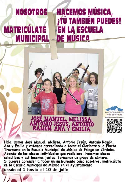Del 1 al 10 de julio estará abierto el plazo de inscripción en la Escuela Municipal de Música de Priego de Córdoba. 1