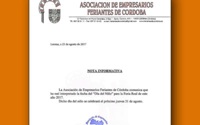 NOTA INFORMATIVA DE LA ASOCIACIÓN DE FERIANTES DE CÓRDOBA RELATIVA AL DÍA DEL NIÑO