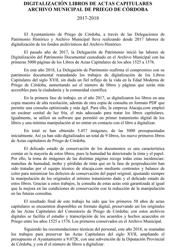 DIGITALIZACIÓN LIBROS DE ACTAS CAPITULARES ARCHIVO MUNICIPAL DE PRIEGO DE CÓRDOBA 2017-2018 1