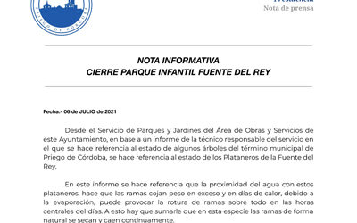 NOTA INFORMATIVA CIERRE PARQUE INFANTIL FUENTE DEL REY