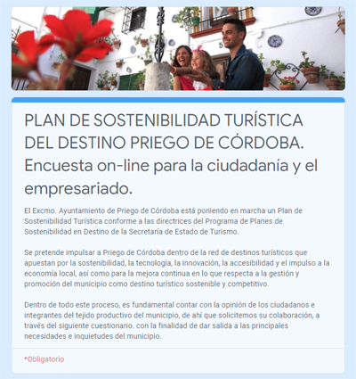 Plan de Sostenibilidad Turística del destino Priego de Córdoba. Cuestionario On-line PROFESIONALES