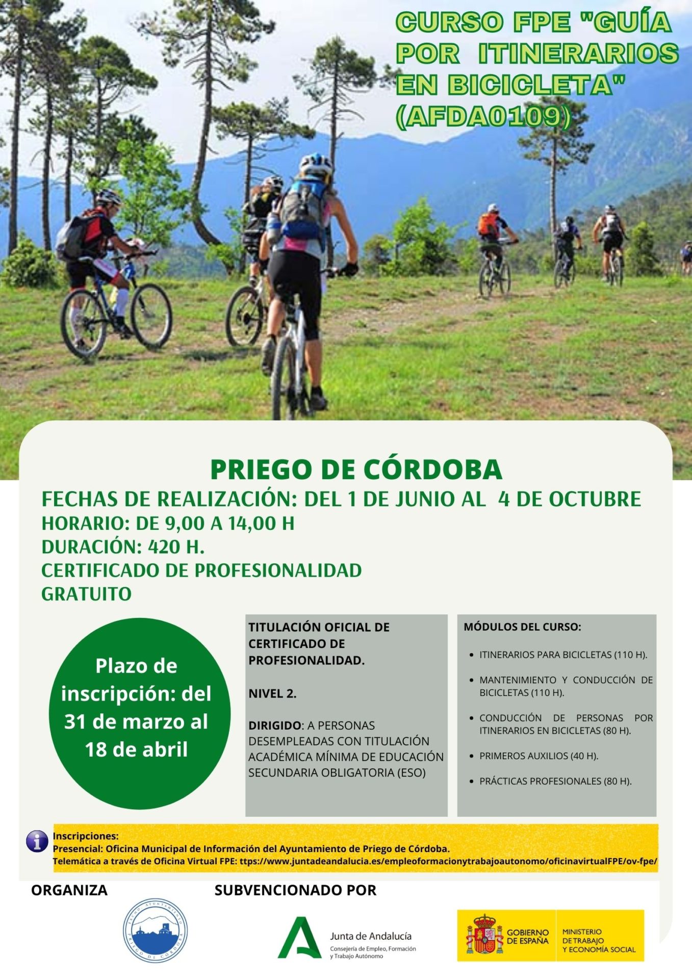 Curso de FPE "Guía por Itinerarios en Bicicleta". Fechas de realización: del 1 de junio al 4 de octubre. 1