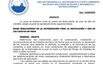 BASES REGULADORAS DE LA AUTORIZACIÓN PARA LA INSTALACIÓN Y USO DE LAS CASETAS DE FERIA