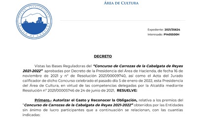 Premios del Concurso de Carrozas de la Cabalgata de Reyes 2021-2022