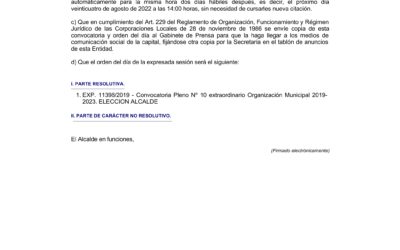 Orden del Día del Pleno Extraordinario convocado para el 24 de agosto de 2022 a las 12:00 horas. Síguelo en Directo