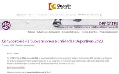 Publicada la convocatoria de Subvenciones a Entidades Deportivas 2023.