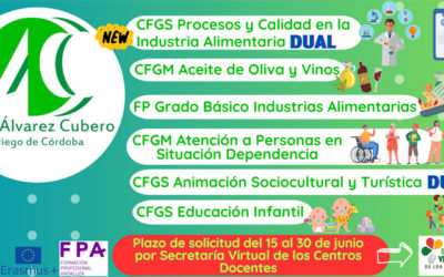 Oferta Formativa IES Álvarez Cubero cursos FPA, plazo solicitud del 15 al 30 de junio 2023