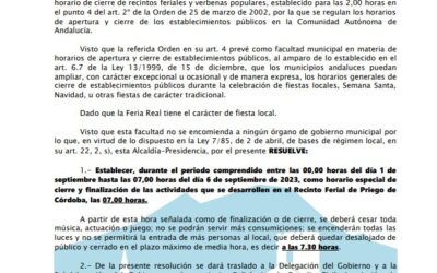 Decreto horario de Feria Real 2023