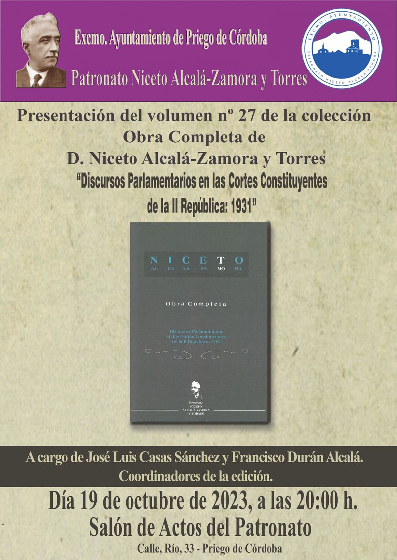 Agenda presentacion vol 27 Niceto Alcala Zamora 10-2023