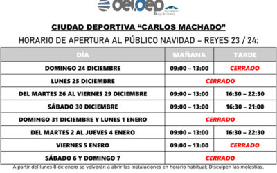 Horario Ciudad Deportiva Carlos Machado Navidad-Reyes 2023-2024