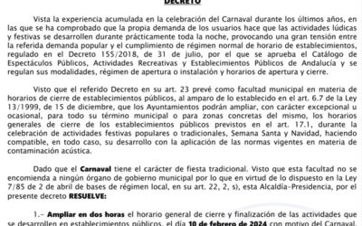 Decreto Ampliación Horario Comercial Carnaval 2024