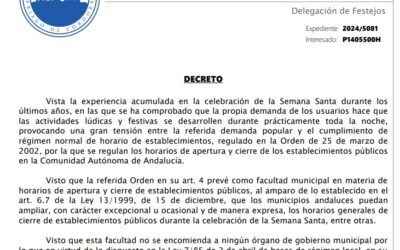 Decreto Ampliación Horario Cierre Establecimientos Públicos Semana Santa 2024