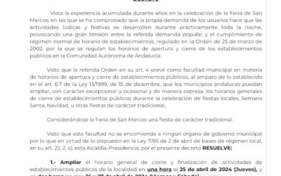DECRETO AMPLIACION HORARIO ESTABLECIMIENTOS FERIA DE SAN MARCOS 2024