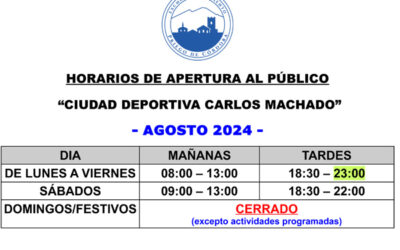 Horario Polideportivo Carlos Machado Agosto 24.