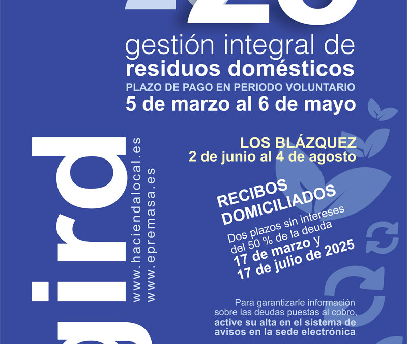 Ppuesta al cobro por la Gestión Integral de Residuos Domésticos correspondiente al ejercicio 2025.